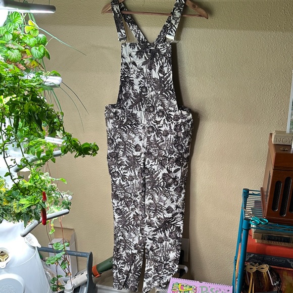 Handmade Denim - Black and White Gothic Floral Print Overalls